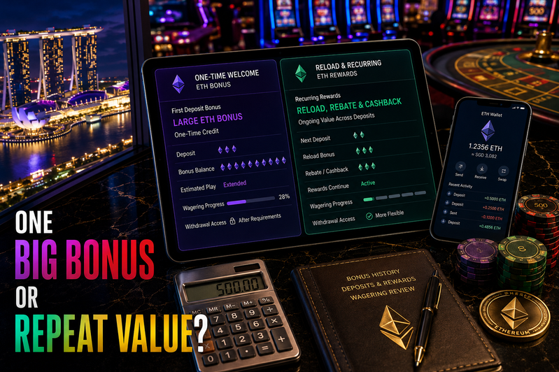 Best Ethereum Bonuses from Crypto Casino Singapore Sites Ethereum welcome bonus compared with reload cashback and recurring casino rewards
